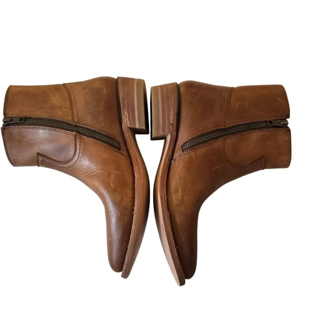 Frye Womens Billy Inside Zip Leather Caramel Bootie Size 8.5B